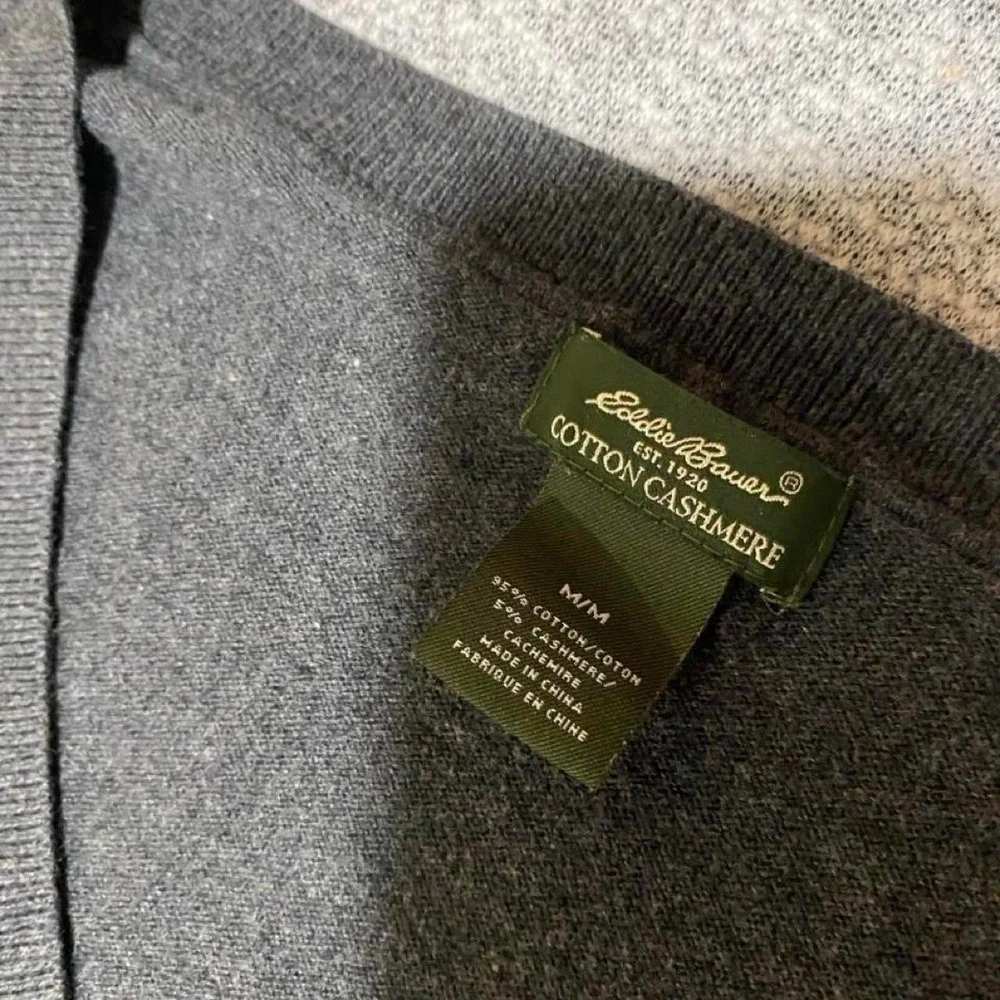Eddie Bauer Gray Cotton & Cashmere V-Neck Sweater Size: Medium. SKU-B236